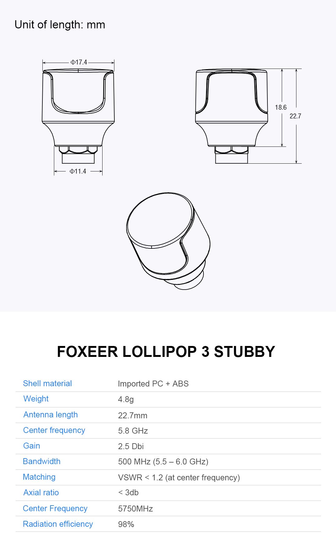 Foxeer Lollipop V3 Antena Stubby