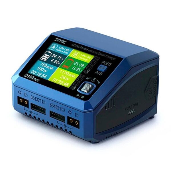 SkyRC D100neo Cargador Balanceador Dual LiPo 1-6S 200W AC/DC con 2 puertos simultáneos