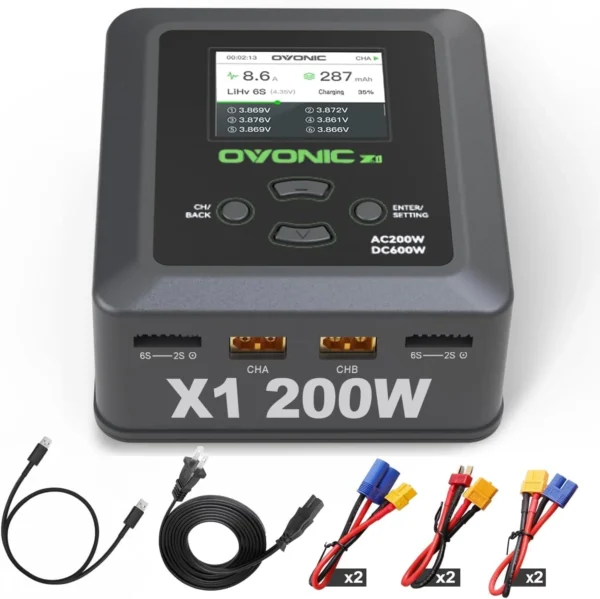 Cargador LiPo Ovonic X1 Dual Canal 200W AC 300W DC 15A 1-6S FPV RC | IHA Race